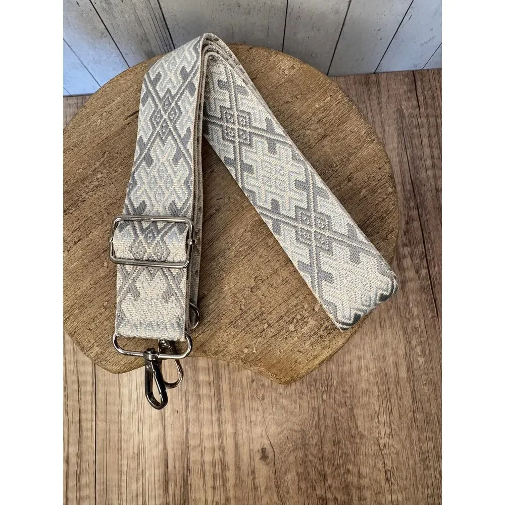 Blue Gray Purse Strap Wide Striped Bag Strap Boho Crossbody Purse Strap
